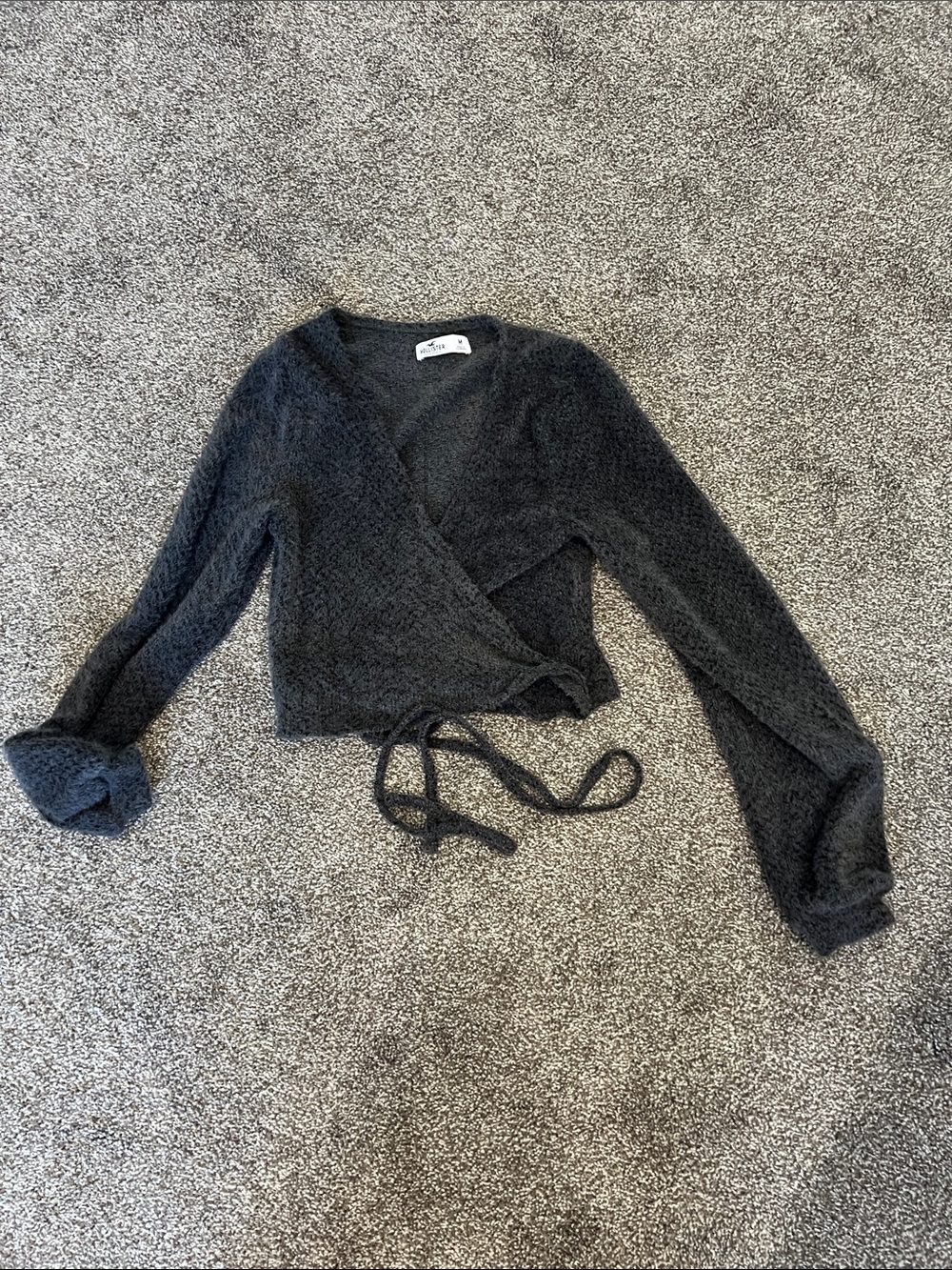 Hollister Charcoal Fuzzy Wrap Tie Cardigan